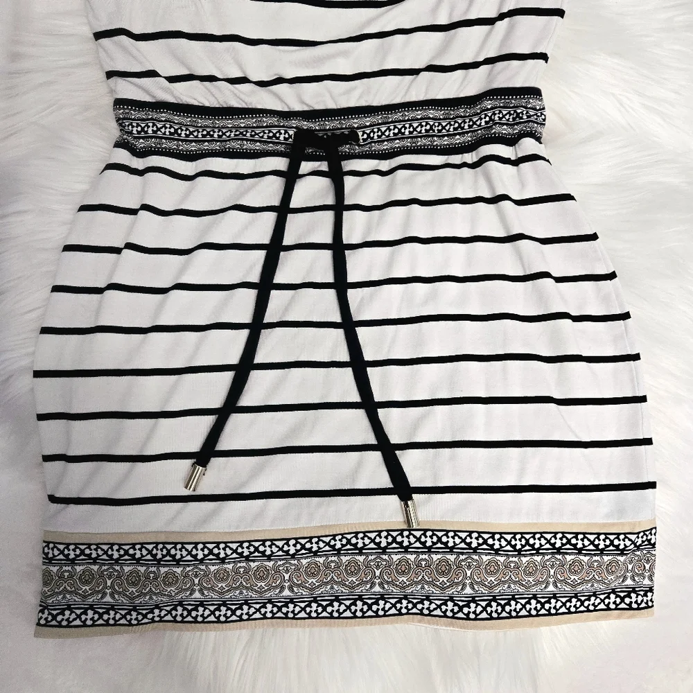 White House Black Market Bohemian Black and White Strapless Striped Dress - Picture 11 of 15